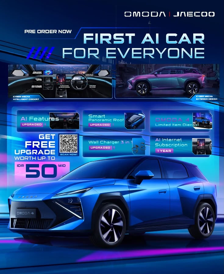 Poster pre-order OMODA 04 EV: gratis upgrade senilai hingga IDR 50 juta.